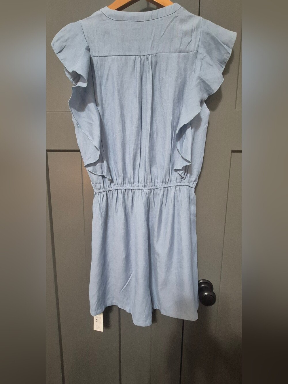 NWT Cupshe Light Blue Flutter Sleeve Button Front Romper w/ Pockets Size Medium - Picture 5 of 11